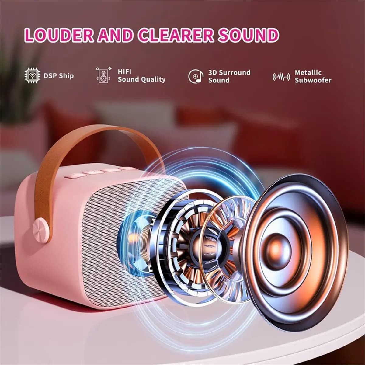 N94R Haomuren Mini Macchina per Karaoke Altoparlante Bluetooth Portatile con 2 Microfoni Wireless per Canto Familiare e Regalo