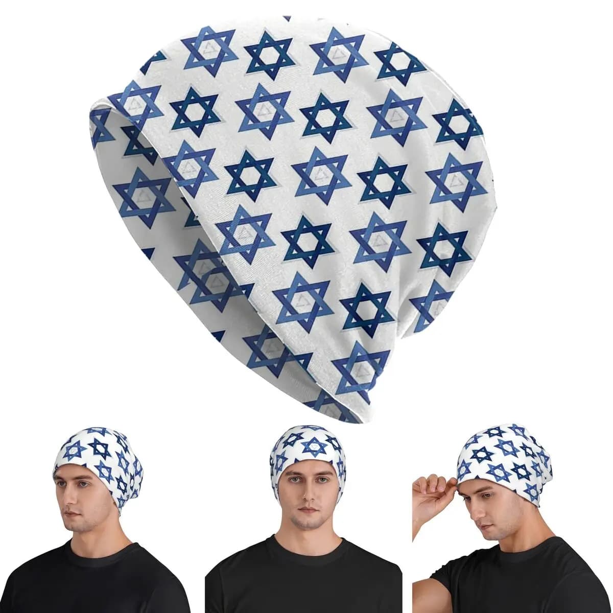 La Stella di David ebraica Israele Magen David Esagramma geometrico Caldo berretto lavorato a maglia Cappello a cuffia Berretti Cappelli per uomini Donne Adulti
