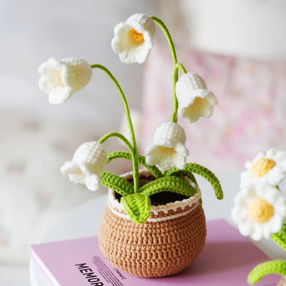Kit per Principianti di Uncinetto con Fiori Carini e Tutorial Video, Set per Fiori in Vaso, Materiale per Cucito Floreale