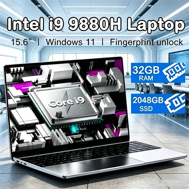 Nuovo Laptop 15.6" con Intel Core I9-9880H, 32GB RAM, 2TB SSD, Ultra Sottile, per Gaming, 1920*1080, Windows 11, per Ufficio, Studio e Uso Domestico