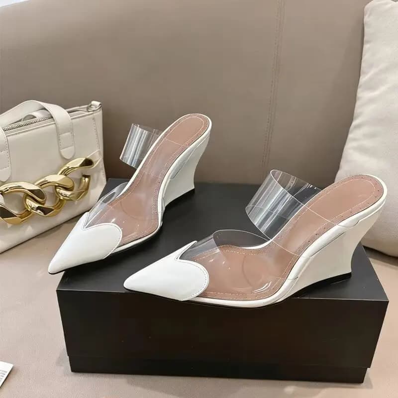 Designer Brand Original Love Slope Heel Transparent Baotou Sandals Women's Pointed High Heels Slippers