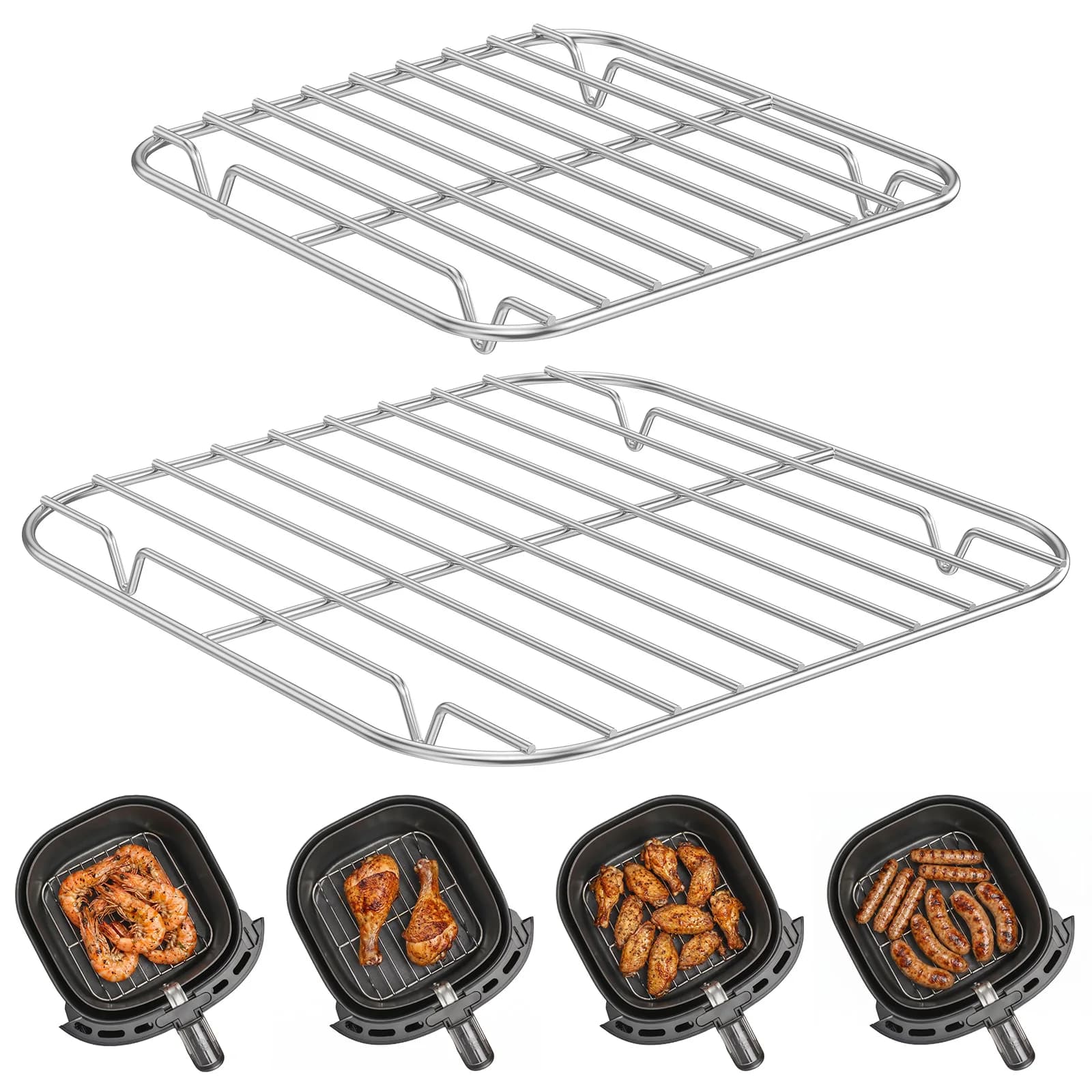 2Pcs Air Fryer Rack Stainless Steel/Carbon Steel Grill Rack Multipurpose Non Stick Steam Stand for Cooking Air Fryer Accessories
