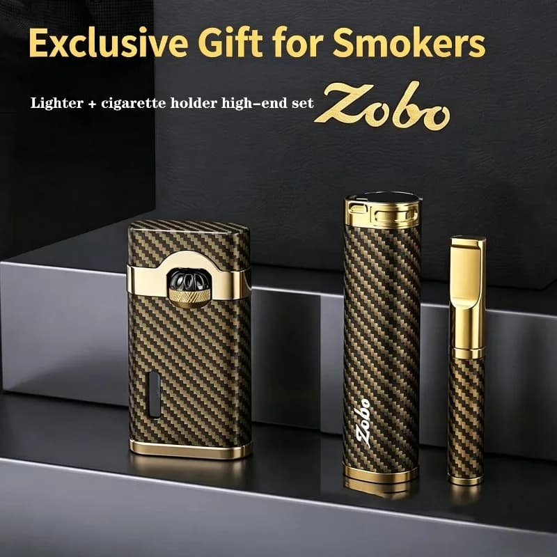 Zobo Men's Lighter & Filter Set, 3-in-1 Cigarette Tips & Cigar Lighter, Premium Smoking Kit，men's High-end Gift