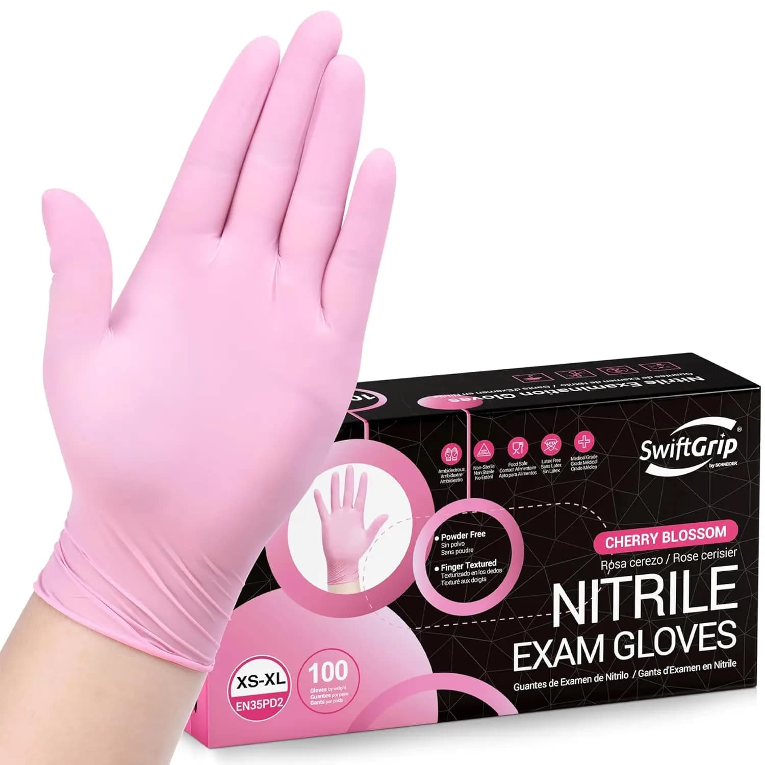 Guanti in Nitrile Rosa 3-mil, Senza Lattice e Senza Polvere, per Pulizie e Uso Estetico, Confezione da 100 Pezzi, Taglia Media