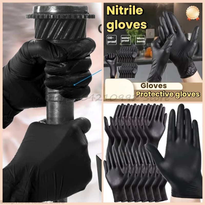 Guanti Monouso in Nitrile Nero Senza Polvere e Lattice per Cucina, Salone, Tatuaggi, Tintura Capelli, Lavoro, Manipolazione Alimenti, Pulizia e Spazzolatura