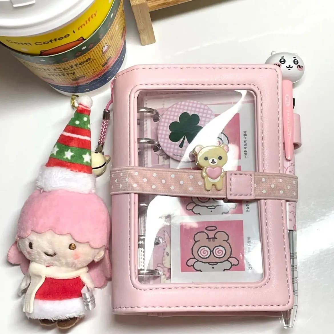 A7 Pink Blue Binder Korean Heart Postcard Window Photocard Note Diary Planner Leather Cover Stationery Sketchbook
