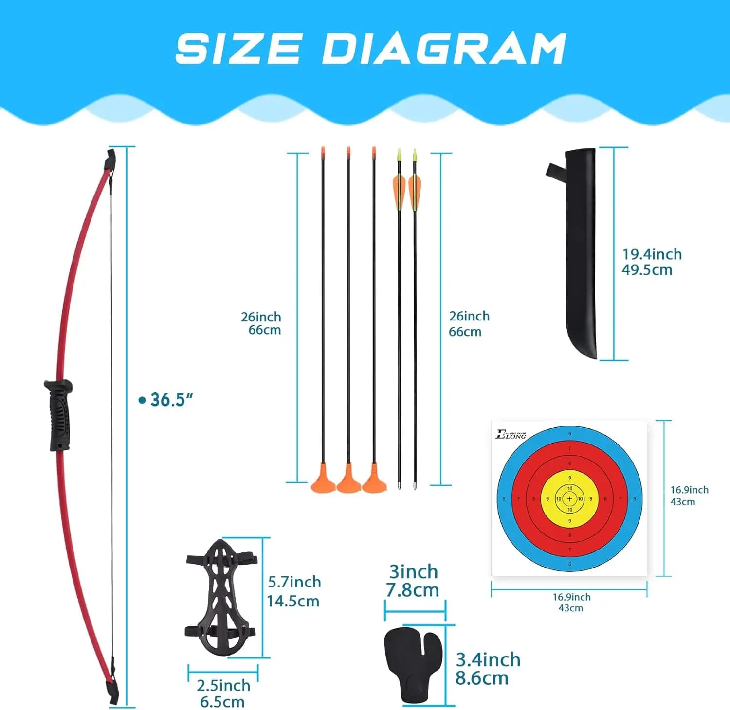 Recurve Bow and Arrow Set Outdoor Junior Archery Beginner Training Includes 8 Arrows, Armguard, Quiver, Target Face, Finger Tab