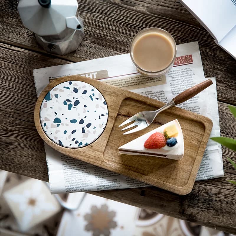 Tappetino in legno per bevande e dessert, vassoio rettangolare in ceramica, tagliere per pane e frutta, cena in legno non verniciata