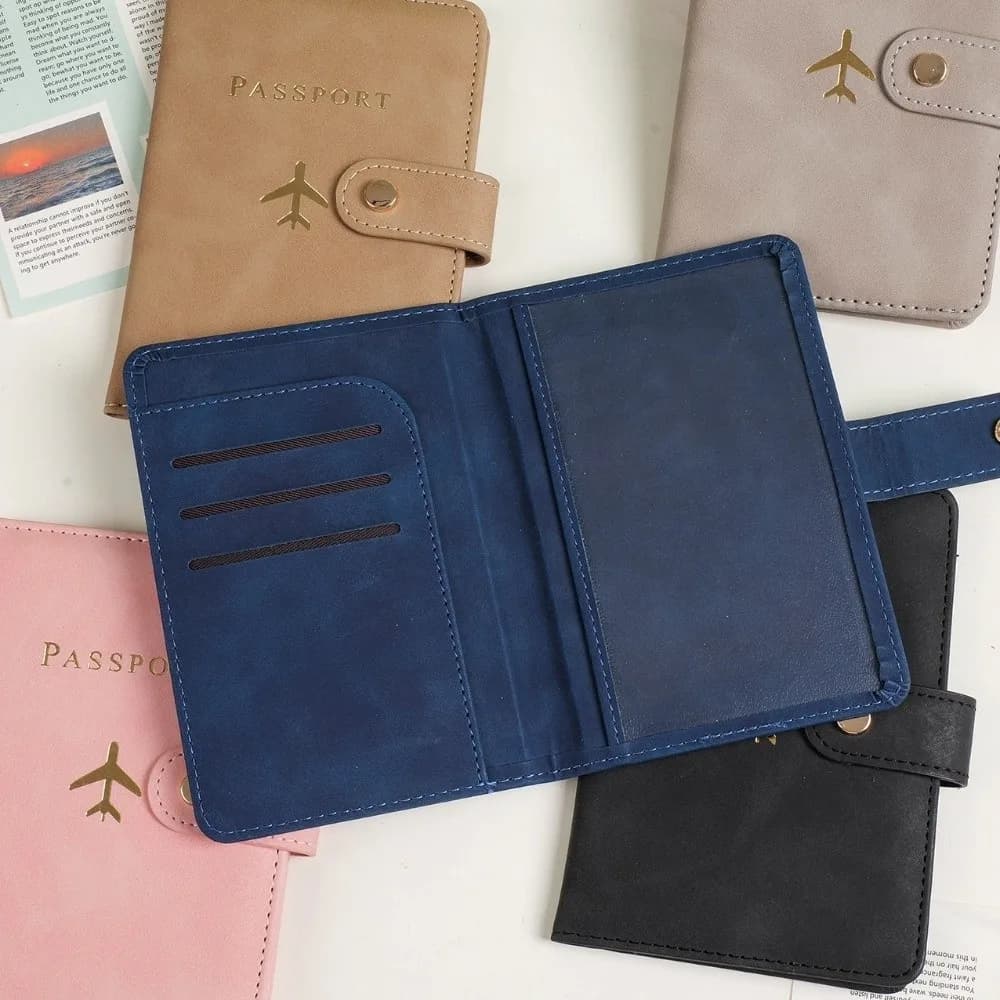 Custodie per Passaporto Impermeabili da Viaggio con Fibbia in Pelle PU, Porta Passaporto in Pelle con Chiusura a Scatto, Accessori da Viaggio