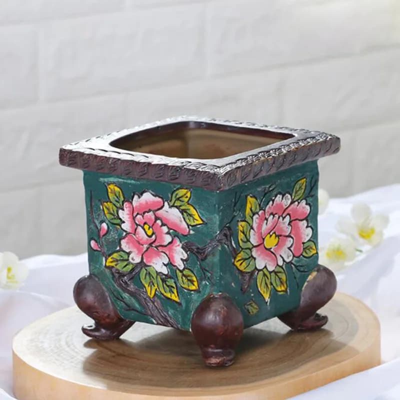 Korean Style Handpainted Floral Pattern Ceramic Succulent Plant Pot Bonsai Vase Planter Flowetpot Ornaments Garden Home Decor