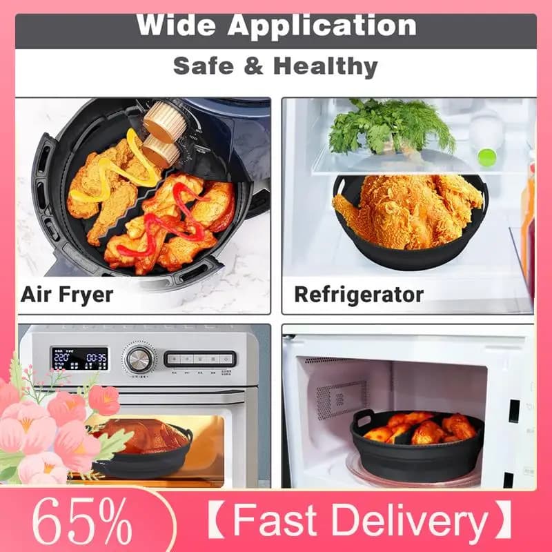 ~ Fodere in silicone per friggitrice ad aria durevoli da 8,5 pollici per 5 a 8 Qt riutilizzabili con divisore Pentola in silicone pieghevole per friggitrice ad aria antiaderente