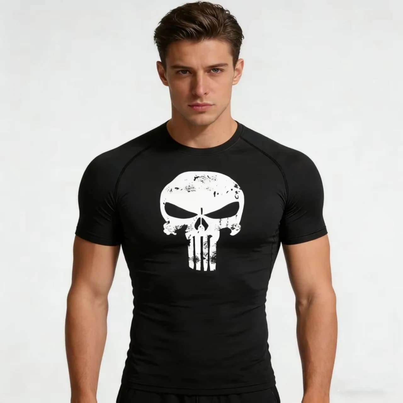 Camicie a compressione con stampa teschio per uomo Allenamento in palestra Magliette da corsa Magliette sportive ad asciugatura rapida Top Manica corta Rash Guard