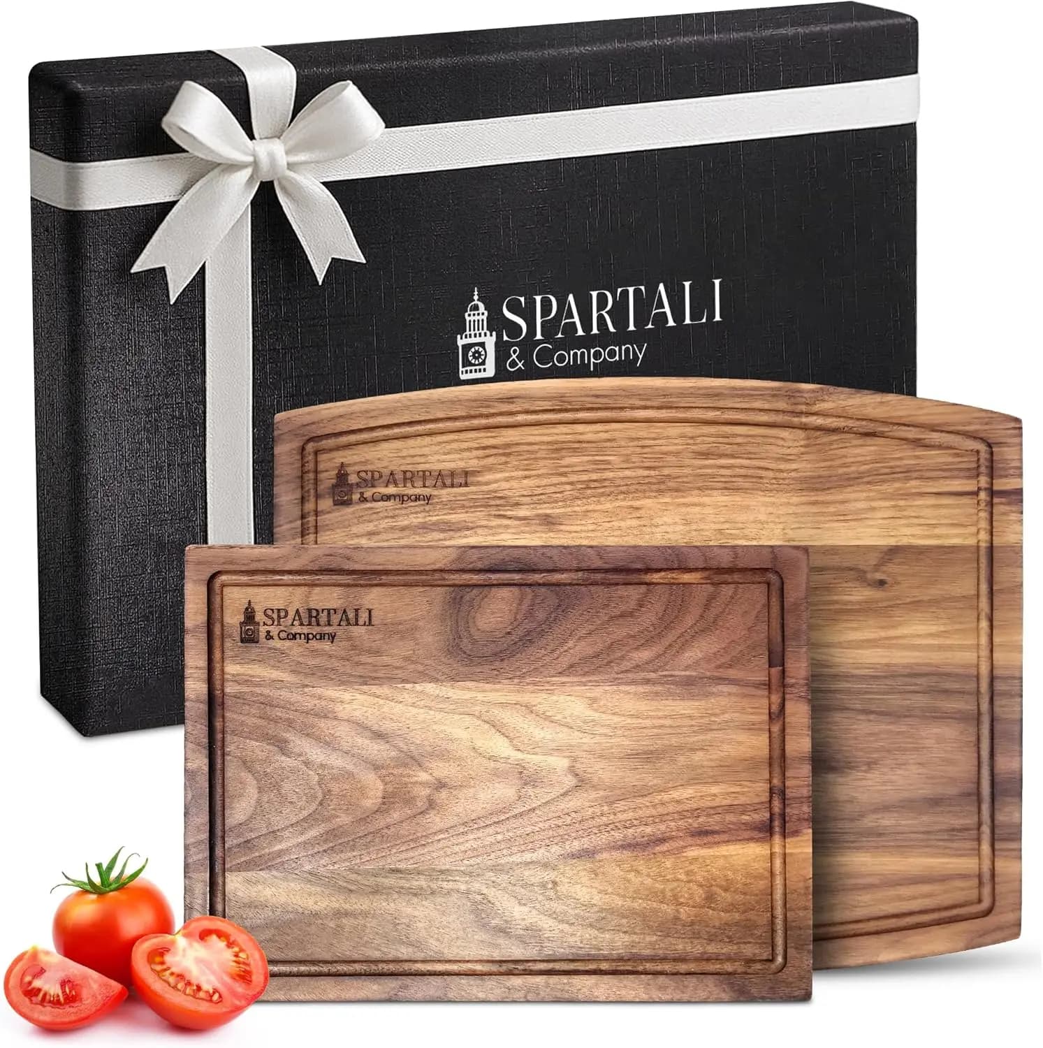 Set of black walnut cutters for kitchen, reversible cutter in wood with grooves for juice, made of American black walnut