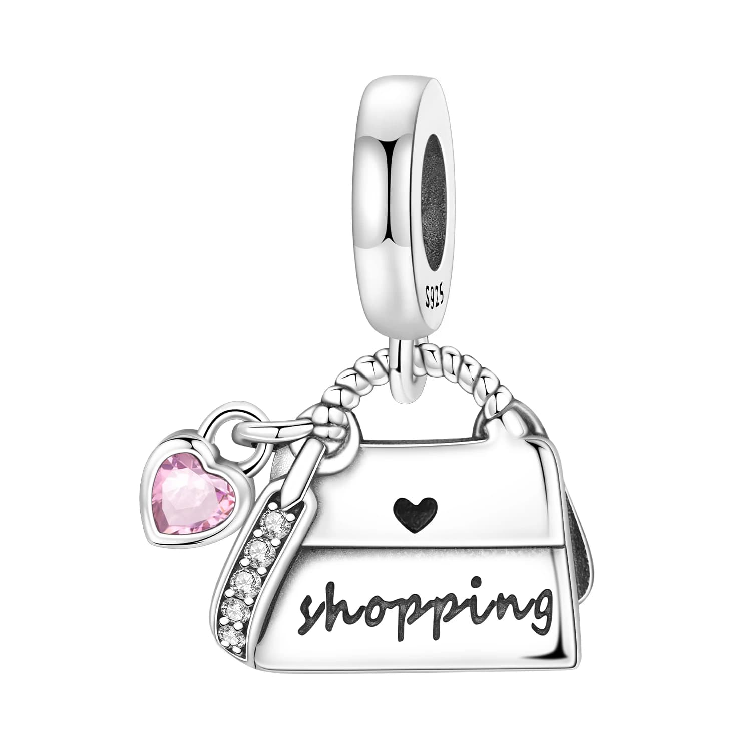 PANPOKI 925 Sterling Silver Shopping Bag Charms Beads Pendant Fit DIY Bracelet Necklace Jewelry Souvenir Gifts