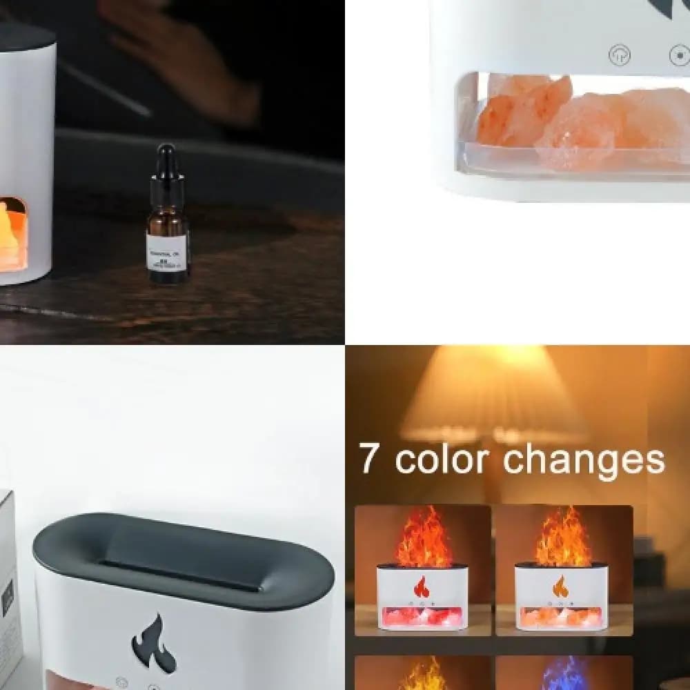 4 color shaded rock flame diffuser, essential oils humidifier with automatic shutdown for living room and bedroom furniture