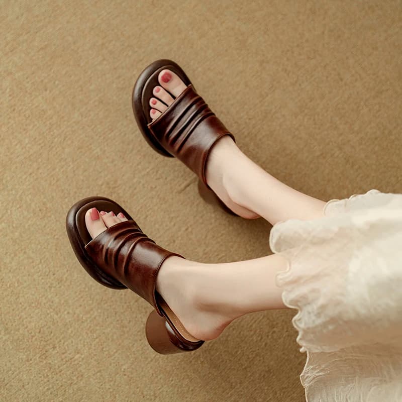 Scarpe Eleganti da Donna alla Moda, Mules con Tacco Grosso in Vera Pelle, Ciabatte Casual, Sandali Sexy da Ufficio, Taglie 34-40