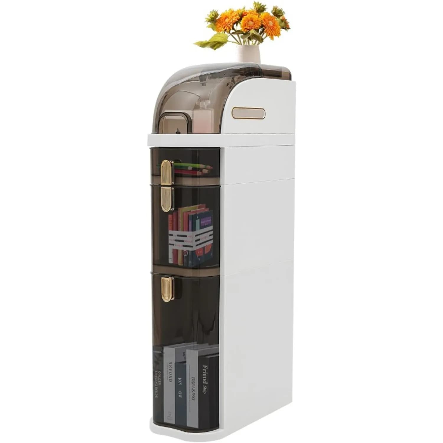 Organizzatore per armadietto da pavimento per bagno, armadietto da bagno stretto a 3 livelli, porta carta igienica autoportante, plastica stretta S