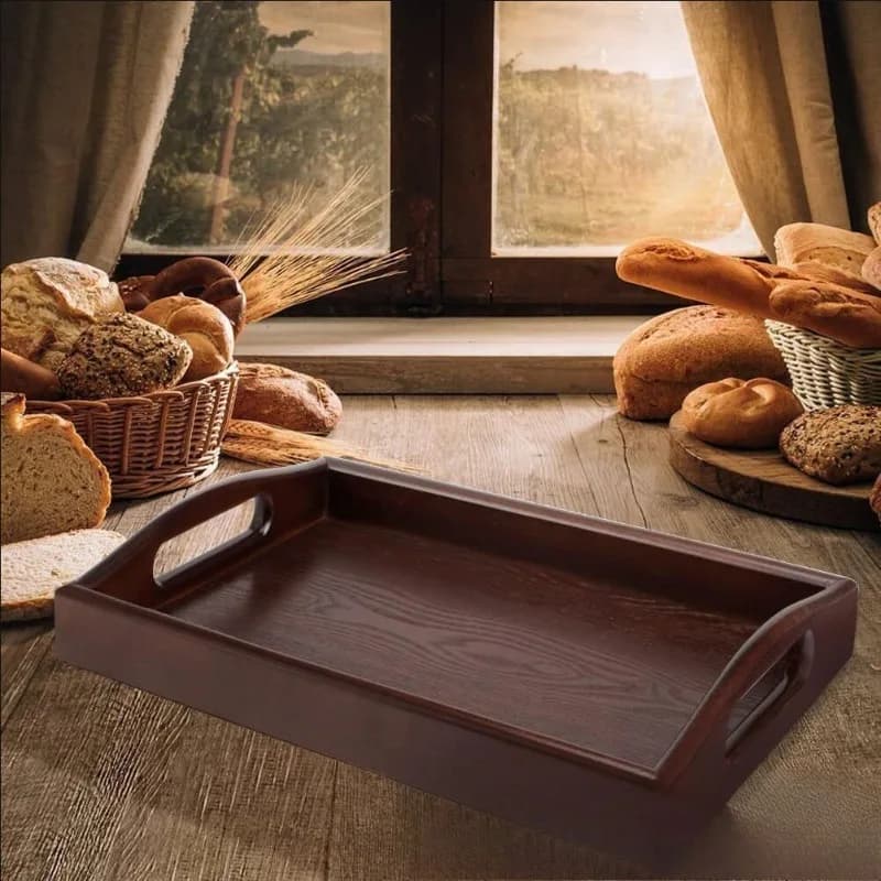 Acacia wood rectangular handle tray, household double ear fruit, dried fruit snacks, tea cups, coffee trays, solid wood plates