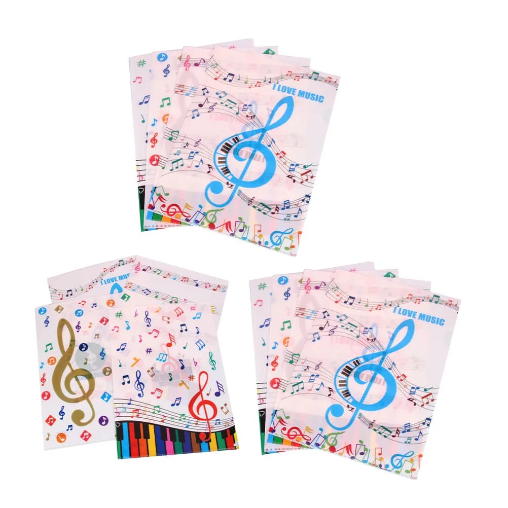 12 Pezzi Cartelle Portadocumenti A4 a Due Pagine con Motivo a Note di Pianoforte, Organizzatore Documenti in Plastica, Protezione Fogli in PVC, Borsa Portadocumenti