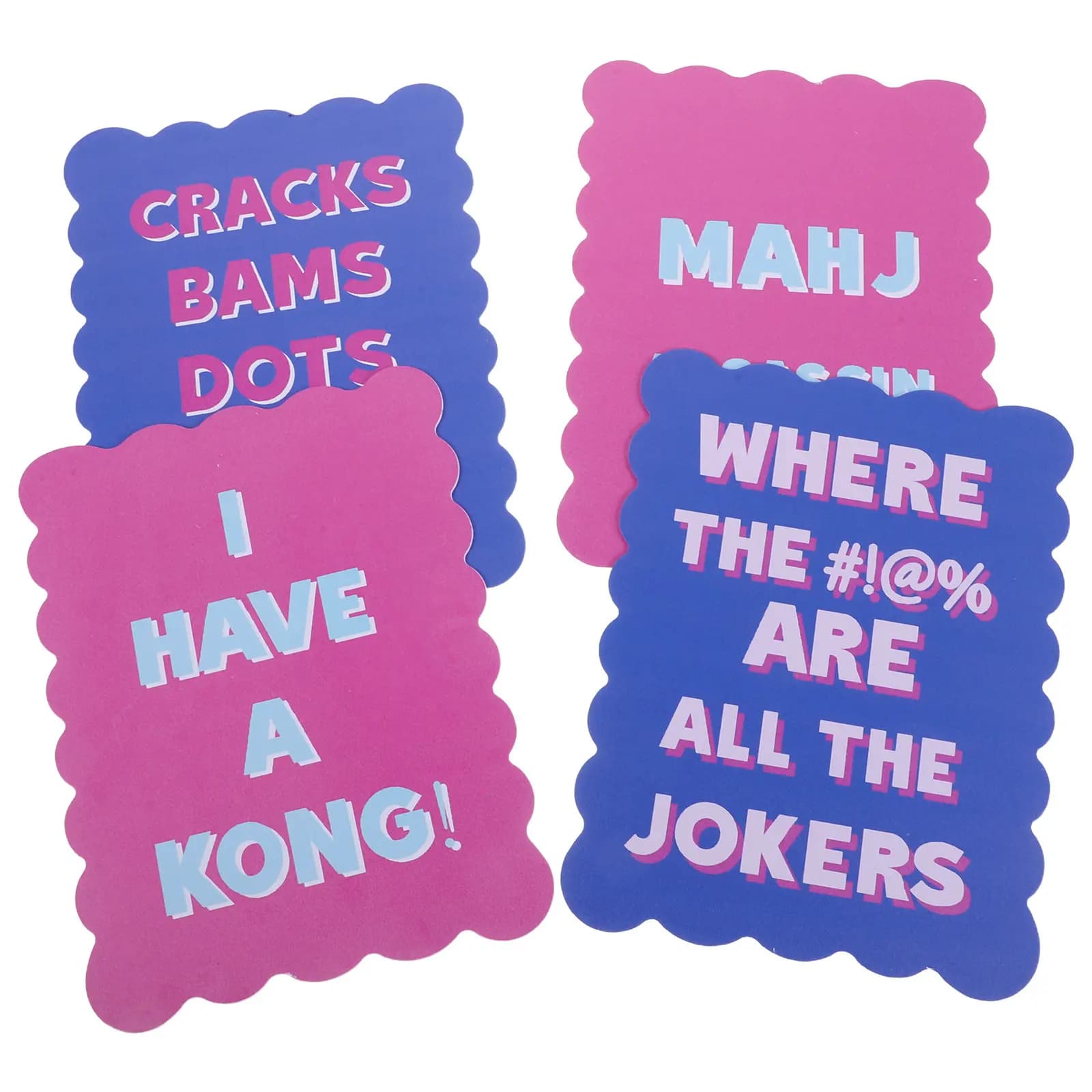 Set di 4 Mescolatori per Carte Mahjong con Bordi Ondulati e Frasi Divertenti, Accessori Portatili per Serate di Gioco e Feste