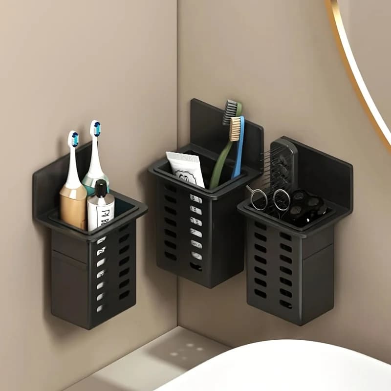 1/2 piece set of plastic wall-mounted toothbrush holder with drainage, storage rack, cosmetic organizer, no-installation required, chopstick holder, pen holder, multifunctional kitchen basket, bathroom storage organizer, essential home storage rack