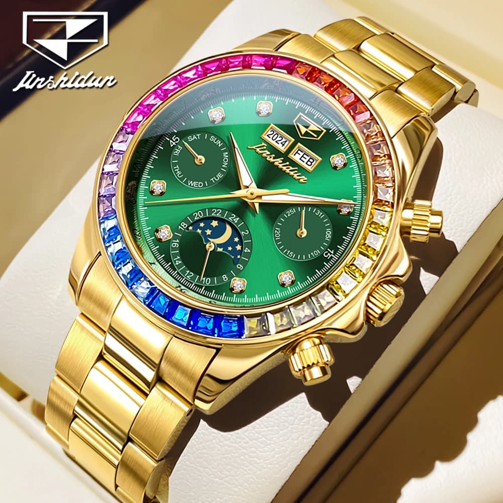 JSDUN 8974 Men Watch Top Luxury Men Automatic Watch Gold Original Sports Moon Phase Luminous Waterproof Men Mechanical Watch