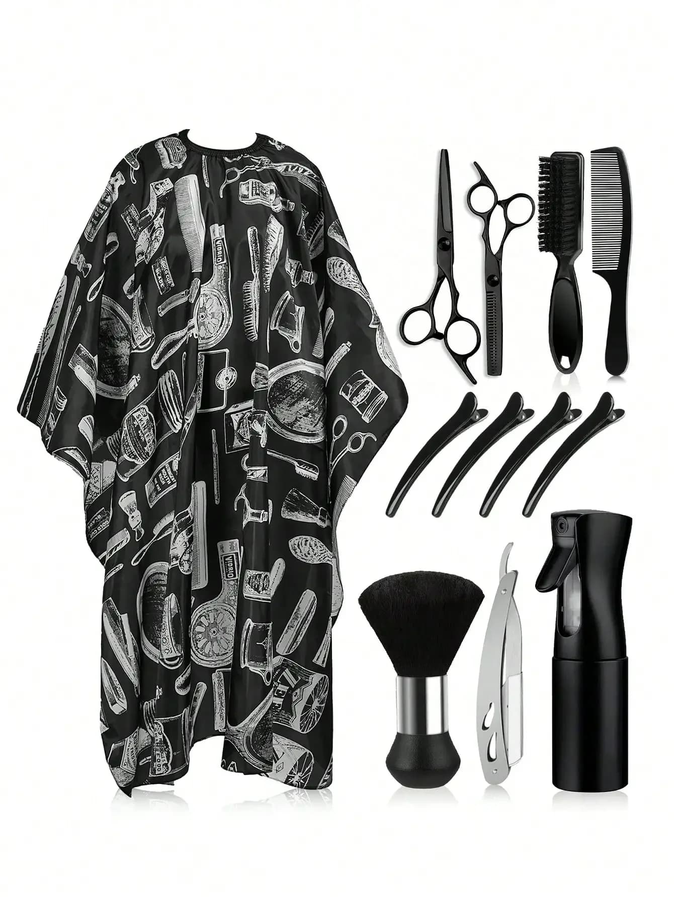 1/2/4/12 Pcs Professional Hairdressing Tool Set, Includes Haircutting Cape, Hairdressing Gown, Scissors With Neck Duster, Hair