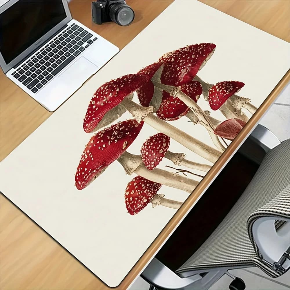 Tappetino per mouse grande vintage con motivo fungo Amanita rosso, tappetino da scrivania esteso antiscivolo per gaming, tappetino impermeabile per tastiera