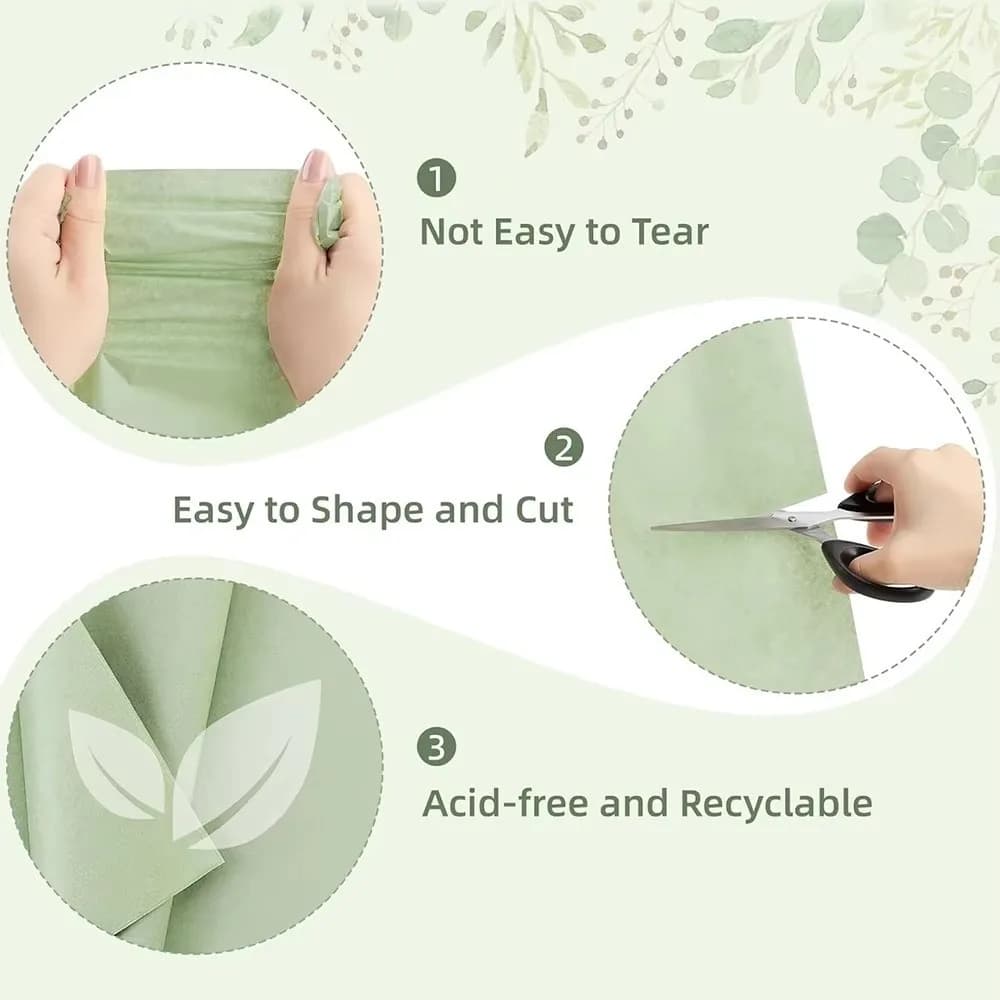 Lightweight Sage Green Tissue Paper 50 Sheets Solid Color Gift Wrapping Paper Bulk DIY Crafts Thin Wrap Paper Birthday