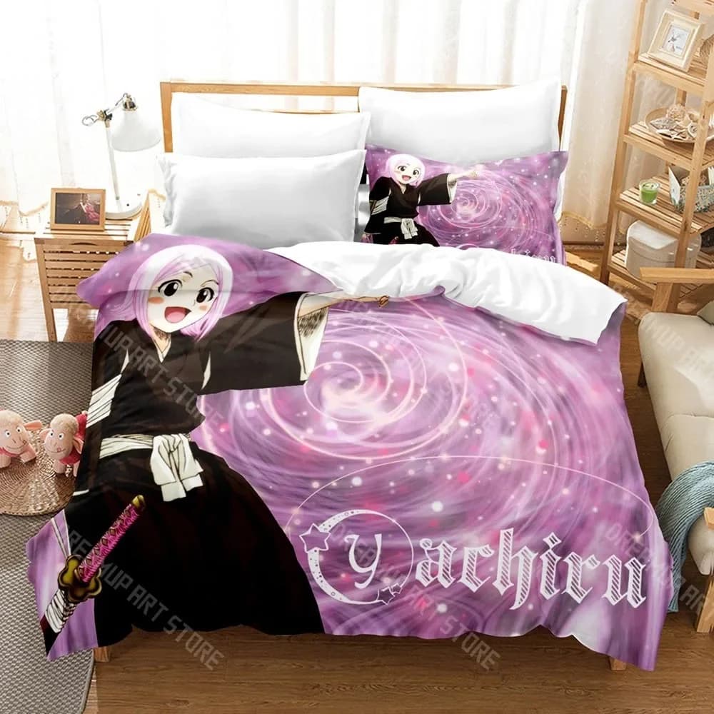 Stampa 3D Yachiru Kusajishi Bleach Set di biancheria da letto Cartoon Anime set di tre pezzi Set copripiumino per camera da letto per ragazzo adulto Letto
