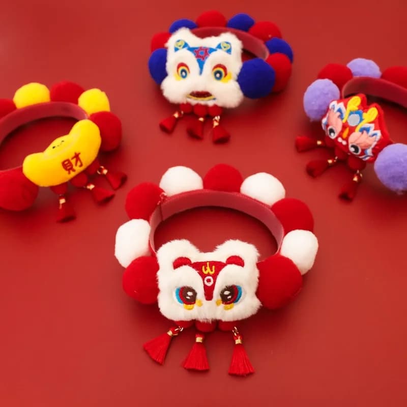 Cinturino in velcro Danza del leone Accessori per il collo del gatto Capodanno Buona fortuna Collari per bulldog francese per animali domestici con nappe Decora una bella collana