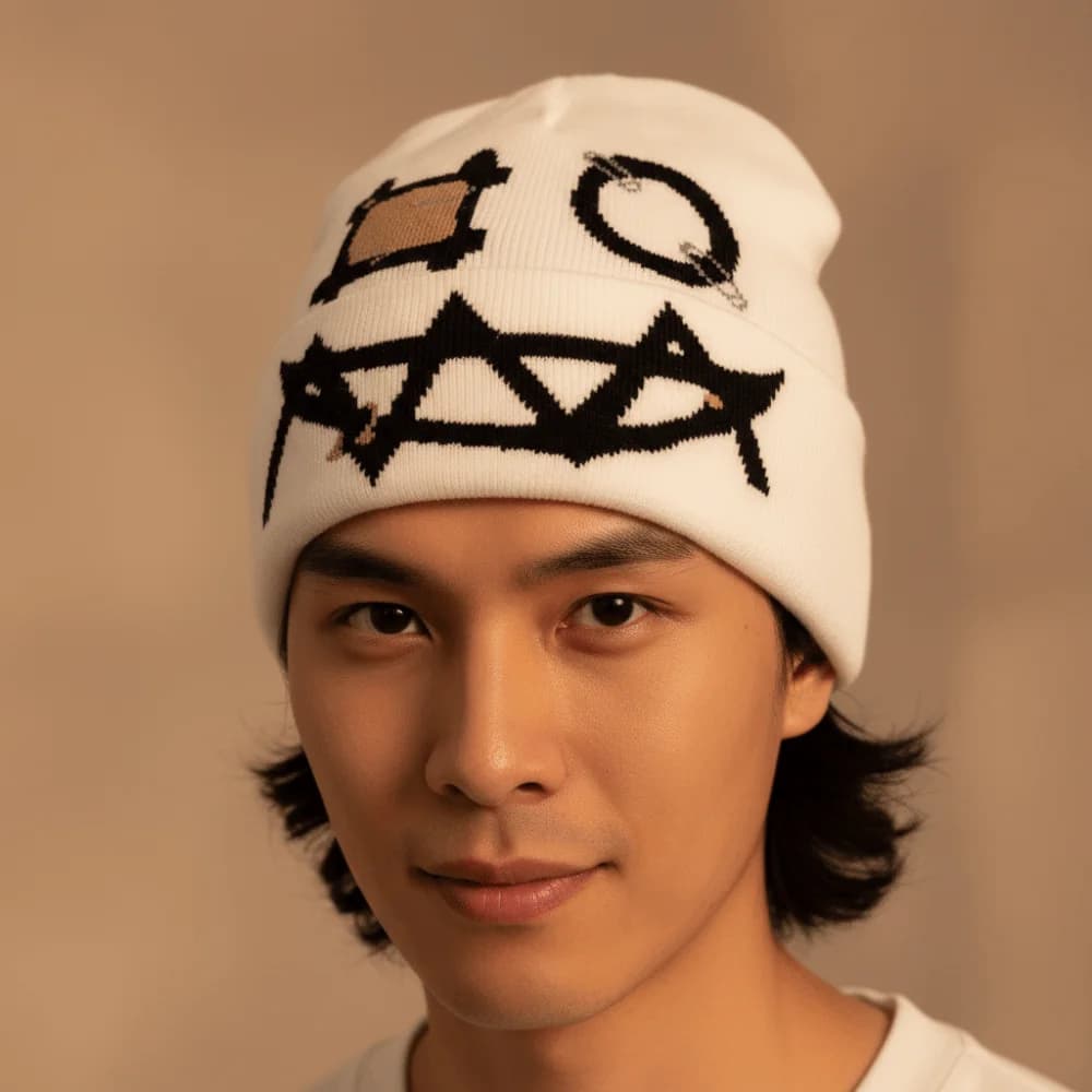 Printed Pattern Printed Pin Beanie High Elasticity Winter Warmth Demon Face Hat Acrylic Yarn Flat Design Hip Hop Knit Cap