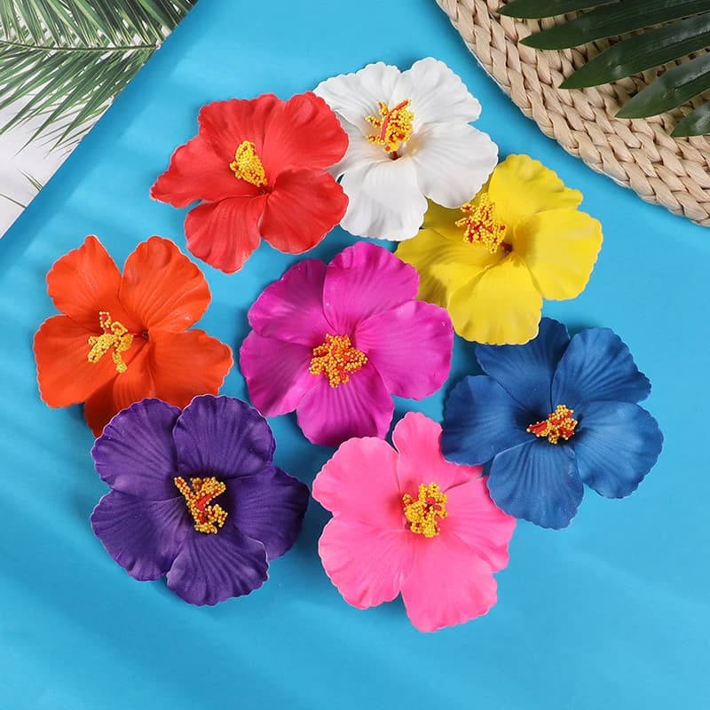 5Pcs 10CM Hawaiian Flower Hair Clip Summer Beach Birthday Party Decoration Wedding Gift Artificial Flower Girls Hair Accessories