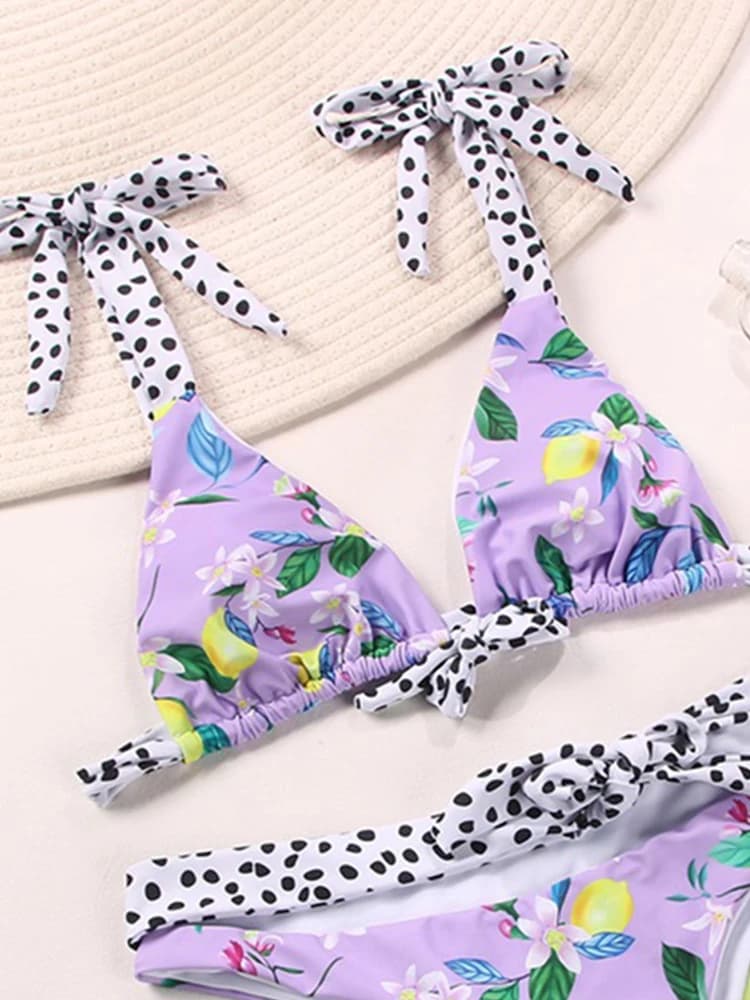 Miyouj Women's Bikini With Swimwear, Bathroom Costumes 2026, Complete Two Pieces Printed, Low Waist Swimwear, Biquini with Laccetti, Sexy Bathroom Costumes