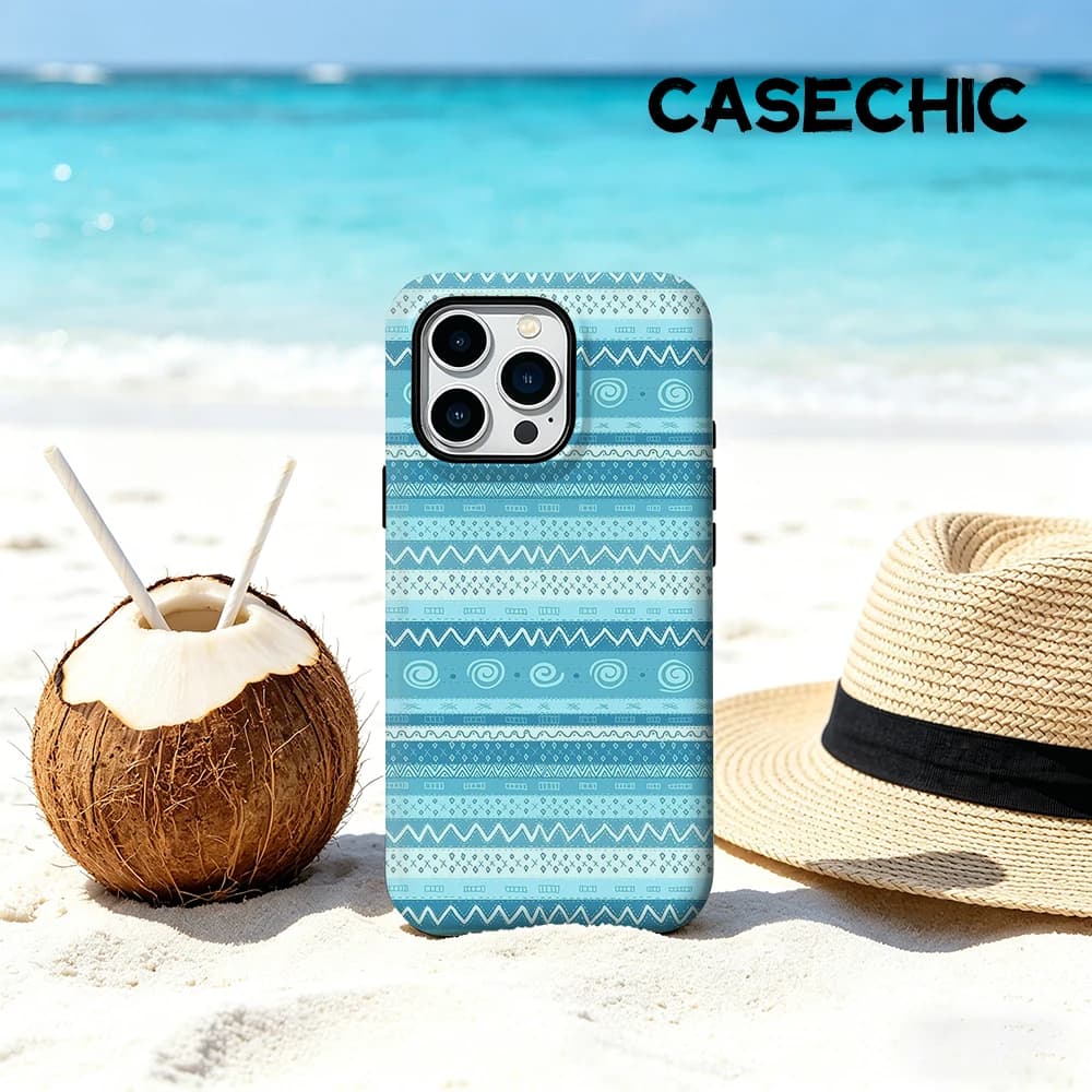 Custodia CaseChic opaca antiurto per MagSafe per iPhone 17 16 15 14 Plus Pro Max, in PC rigido, blu con motivi a strisce tribali