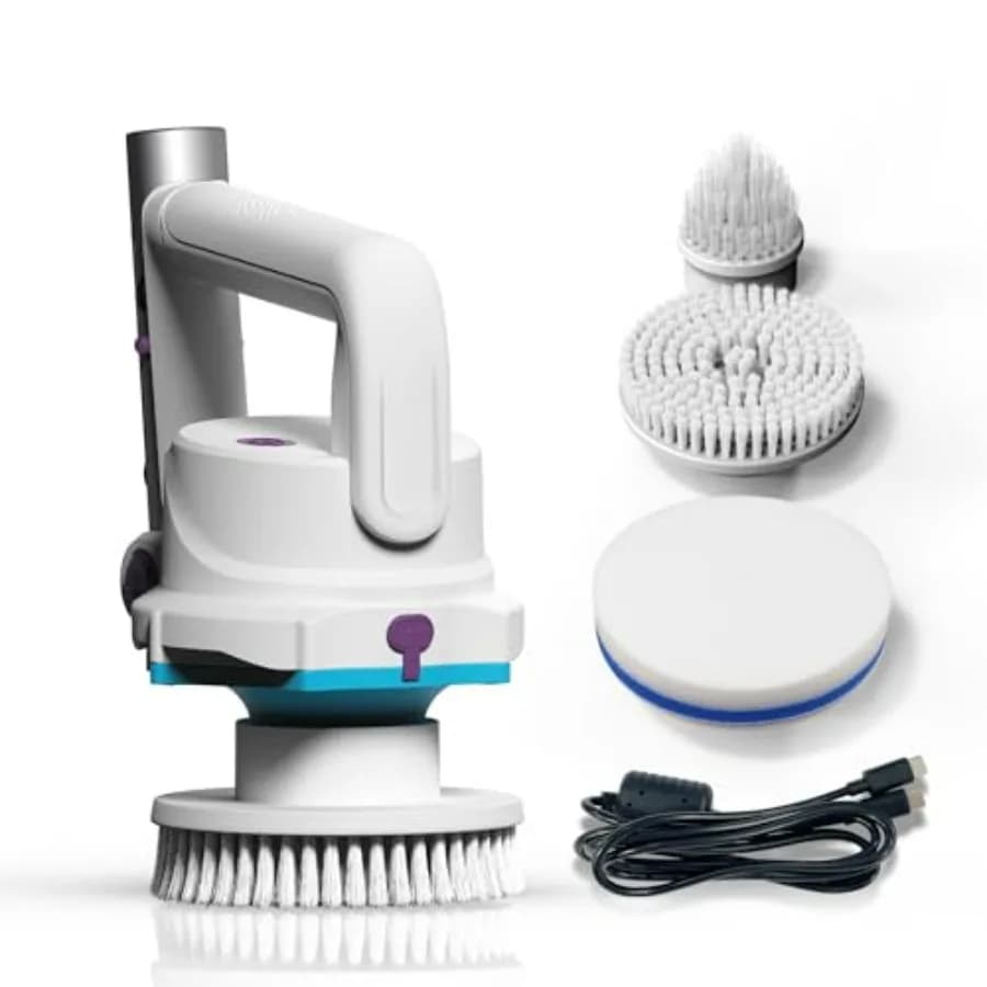 Testina per la pulizia della piscina per pareti, linee d'acqua, pavimenti; plastica ABS, bianca; scrubber elettrico ricaricabile 3 in 1 con autonomia di 40 minuti.