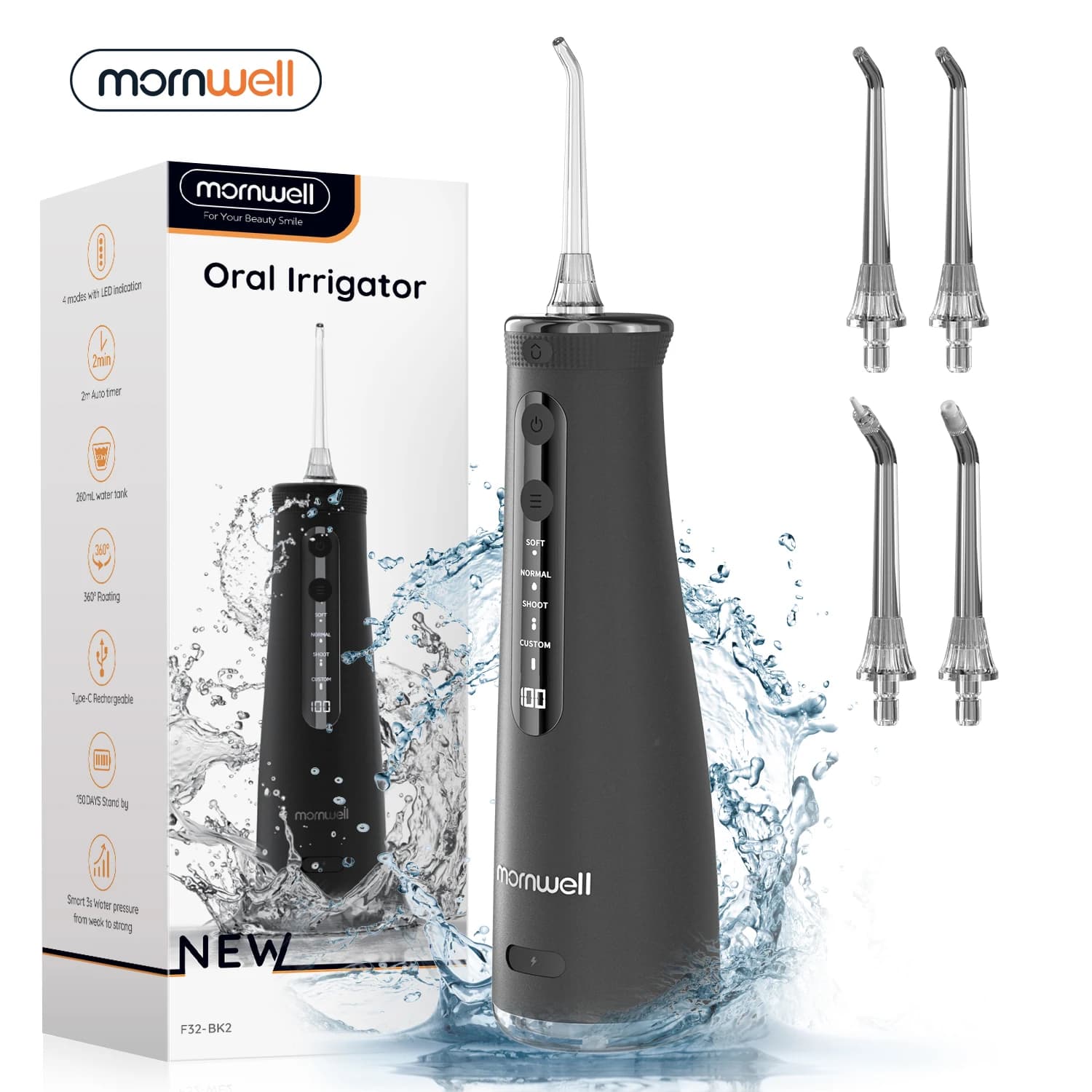 Mornwell F32 Interdental Wire Oral Teeth Whitening Electrodomestic Sonic Water Flosser 260ML Tank Detergent for teeth Oral water jet