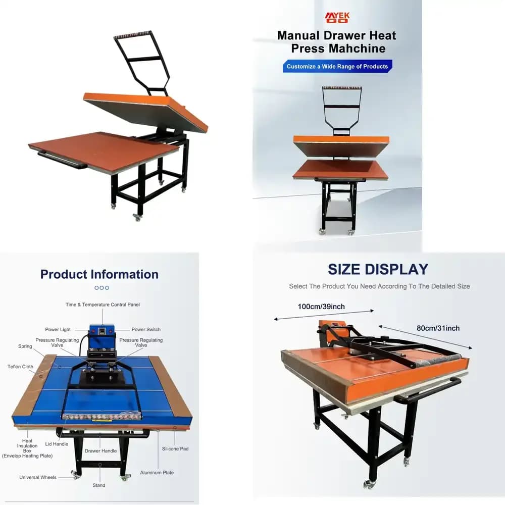 Pressa a Caldo Manuale Grande Formato 80 x 100 cm 2026 per Sublimazione su Magliette, Etichette, Cartoncini e Carta per Stampanti Ricoh