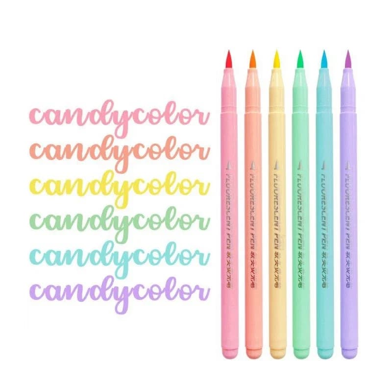 Set di penne a fluorescenza con pennello morbido a 6 colori Set di pennelli per pennarelli pastello Evidenziatore a colori artistici Penne per calligrafia Forniture di cancelleria