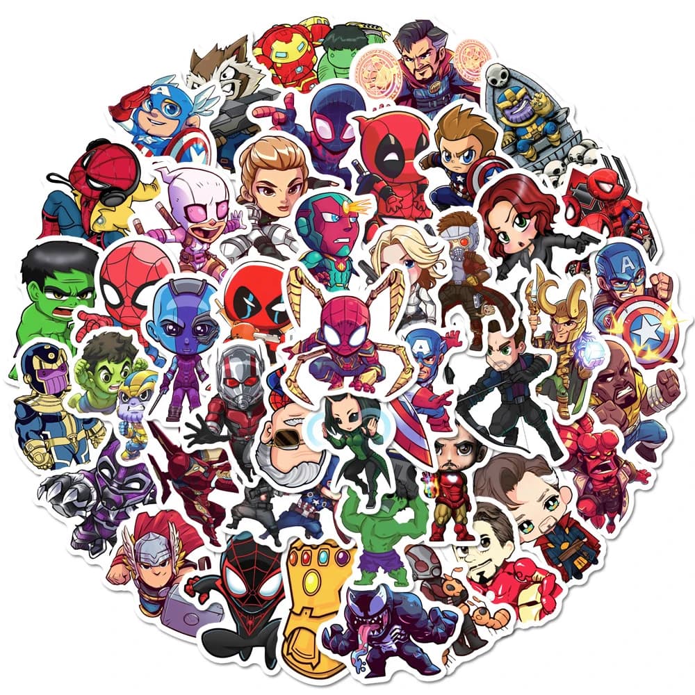10/30/50 Pezzi Adesivi Marvel Supereroi Spider-Man Hulk, Decalcomanie Anime degli Avengers per Bottiglie d'Acqua, Telefoni, Chitarre, Adesivi Cartoon Cool