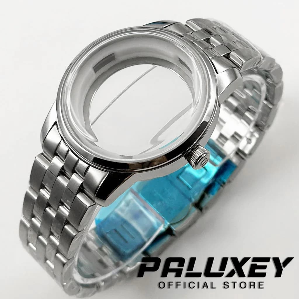 Cassa per Orologio in Acciaio Inossidabile da 40MM per Movimento NH35 NH38, Vetro Arcuato, Fondello Trasparente, Cassa Argento Adatta per Quadrante da 35mm