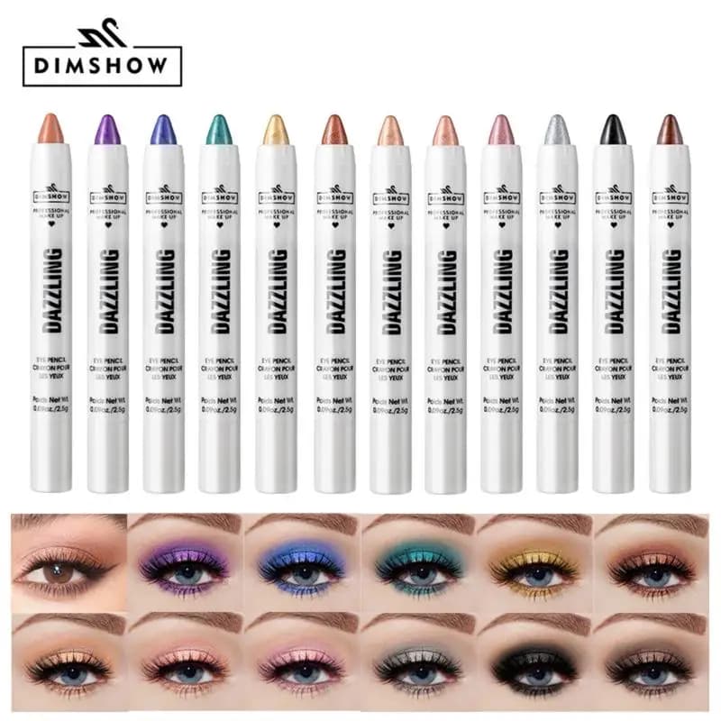 1Pc DIMSHOW Matita 2-in-1 Glitter and Lighting Waterproof Nude for Makeup Eyes Effect Silkworm