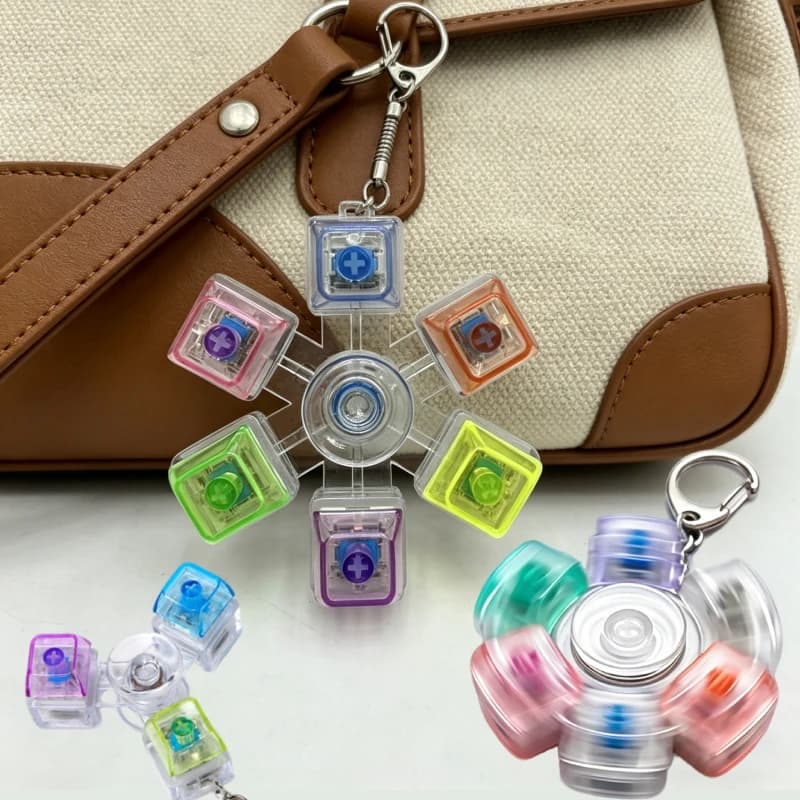 Portachiavi Fidget Spinner Girevole con Tastiera, Asse Meccanico, Clicker in Cristallo, Antistress, Terapia Sensoriale, Anello Portachiavi da Dito