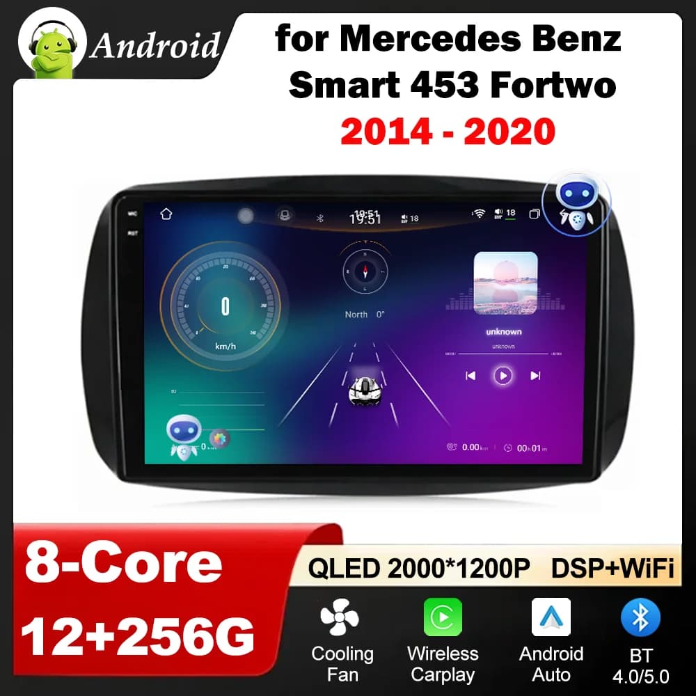 Auto Video Radio Lettore Mulltmedia per Mercedes Benz Smart 453 Fortwo 2014 - 2020 GPS Android OS WiFi DSP Stereo BT 4G HD Schermo