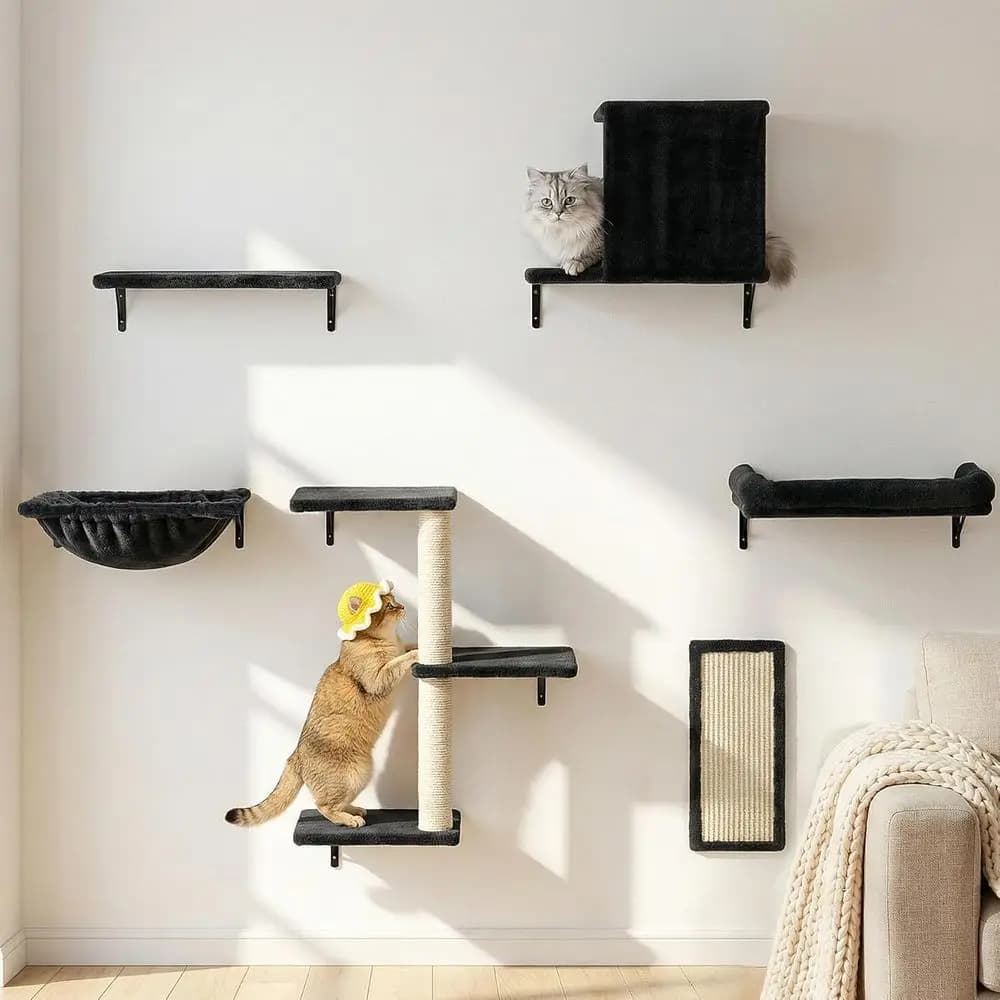 Mensole da Parete Robuste per Gatti di Taglia Grande, Set di Mobili 6-in-1 con Letto e Amaca Spaziosi 17 × 11.9, Sistema di Arrampicata a Parete