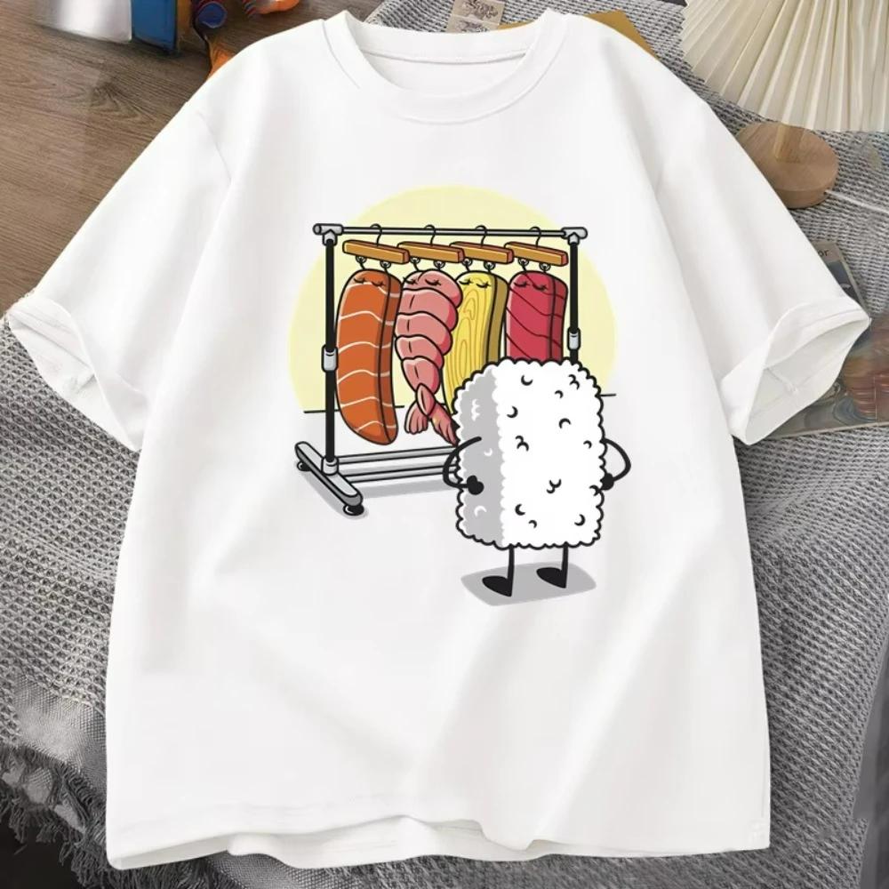 2026 Funny Sushi Graphic Print Tshirt Casual Loose Fit Tee Daily Streetwear Top for Women Short Sleeve T Shirt Fashion