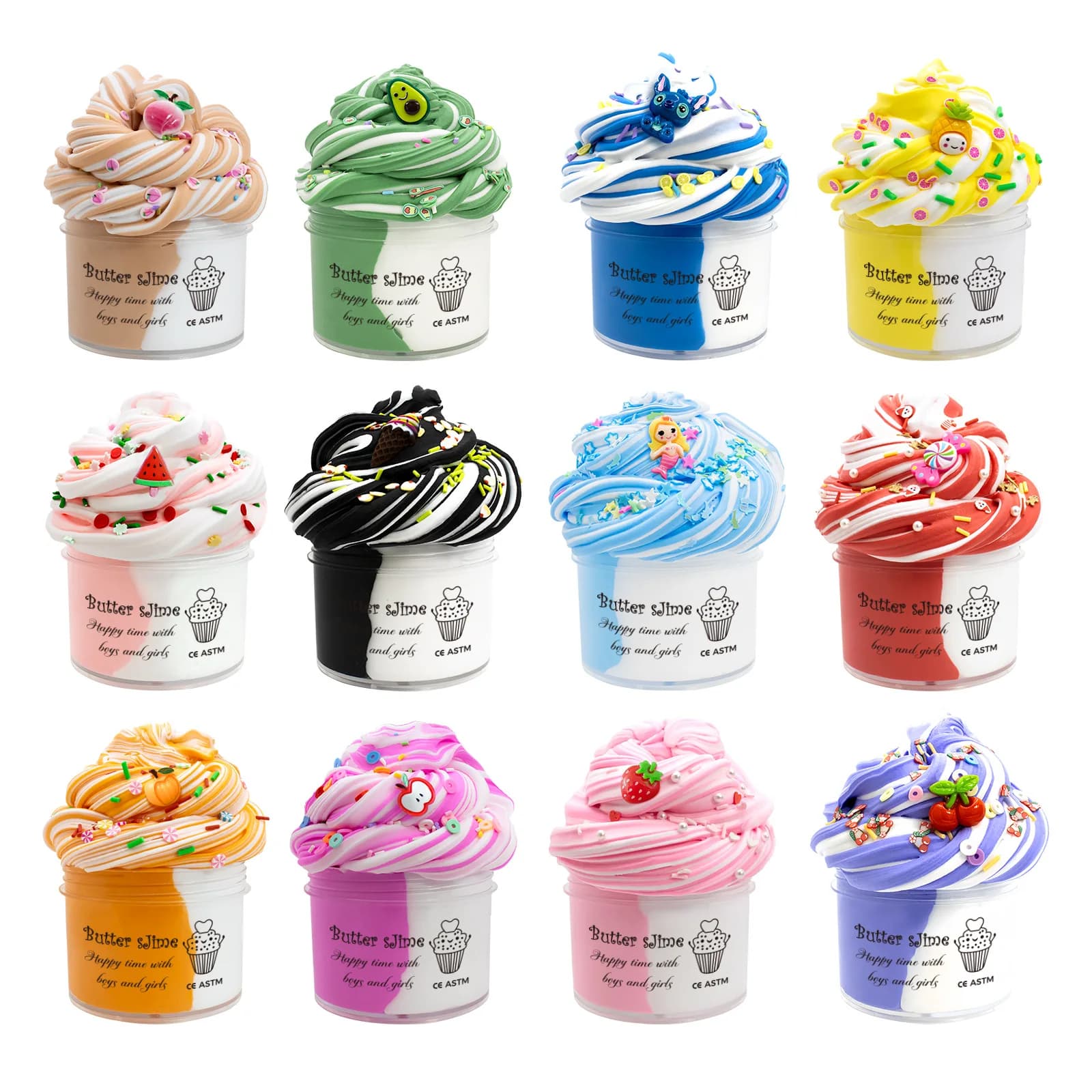 Kit Slime Frutta Blu 70ml, 12 Pezzi, Slime Burro, Slime Nuvola, Kit Fai-da-Te per Ragazze e Ragazzi, Giocattolo Decompressione e Rilassante
