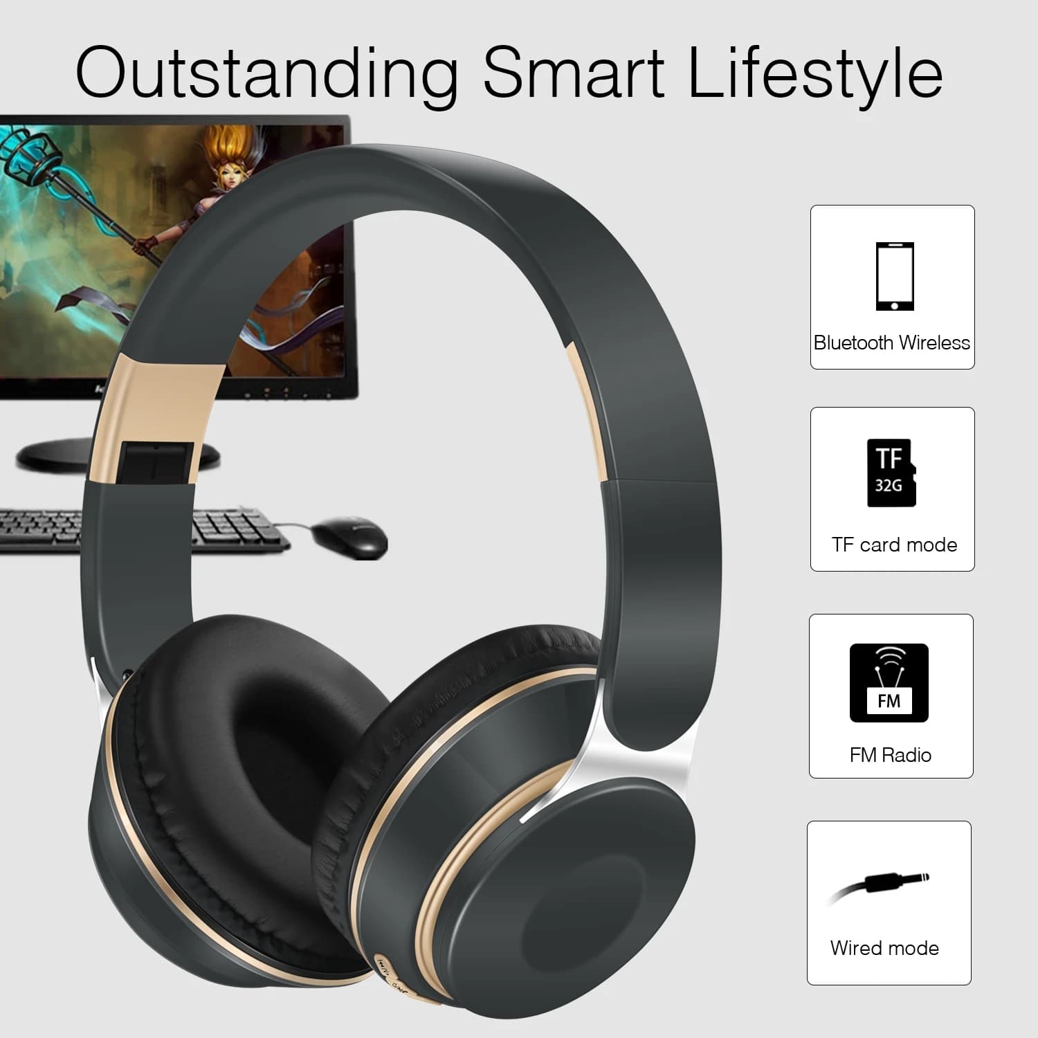 Popolare auricolare stereo Bluetooth cuffia senza fili audio auricolare Mp3 supporto scheda SD con microfono regalo di compleanno di Capodanno per studenti
