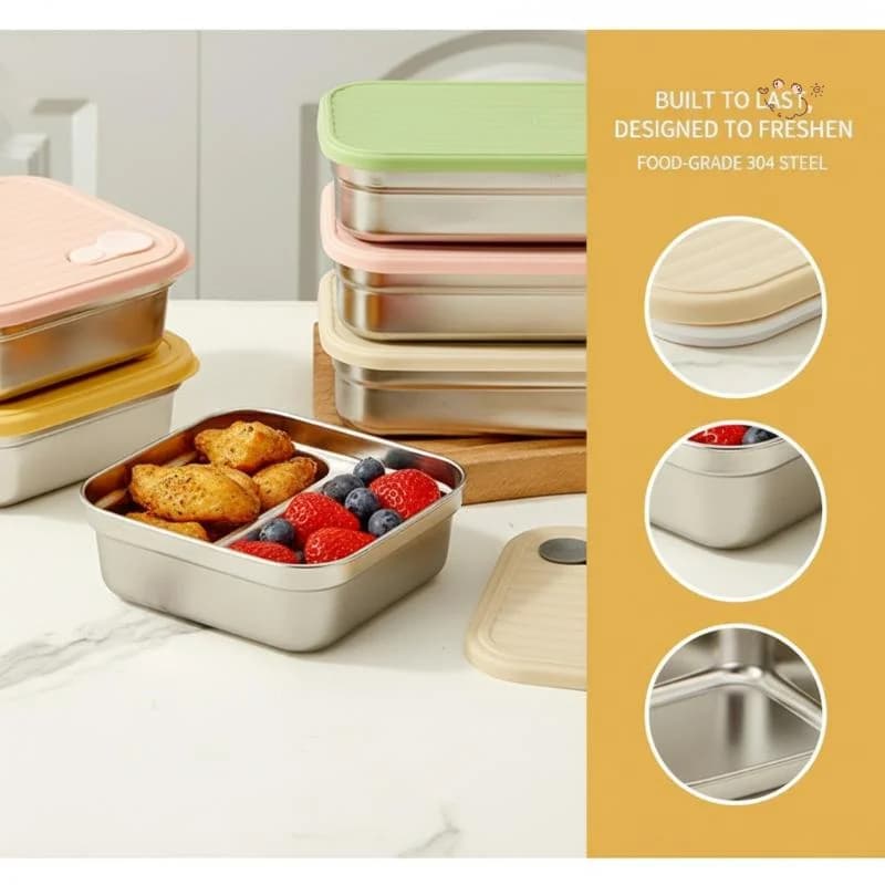 Contenitore per il pranzo portatile in acciaio inossidabile 304, riutilizzabile, sigillato, a prova di perdite, per frutta, insalata, alimenti, bento box, per studenti e impiegati d'ufficio