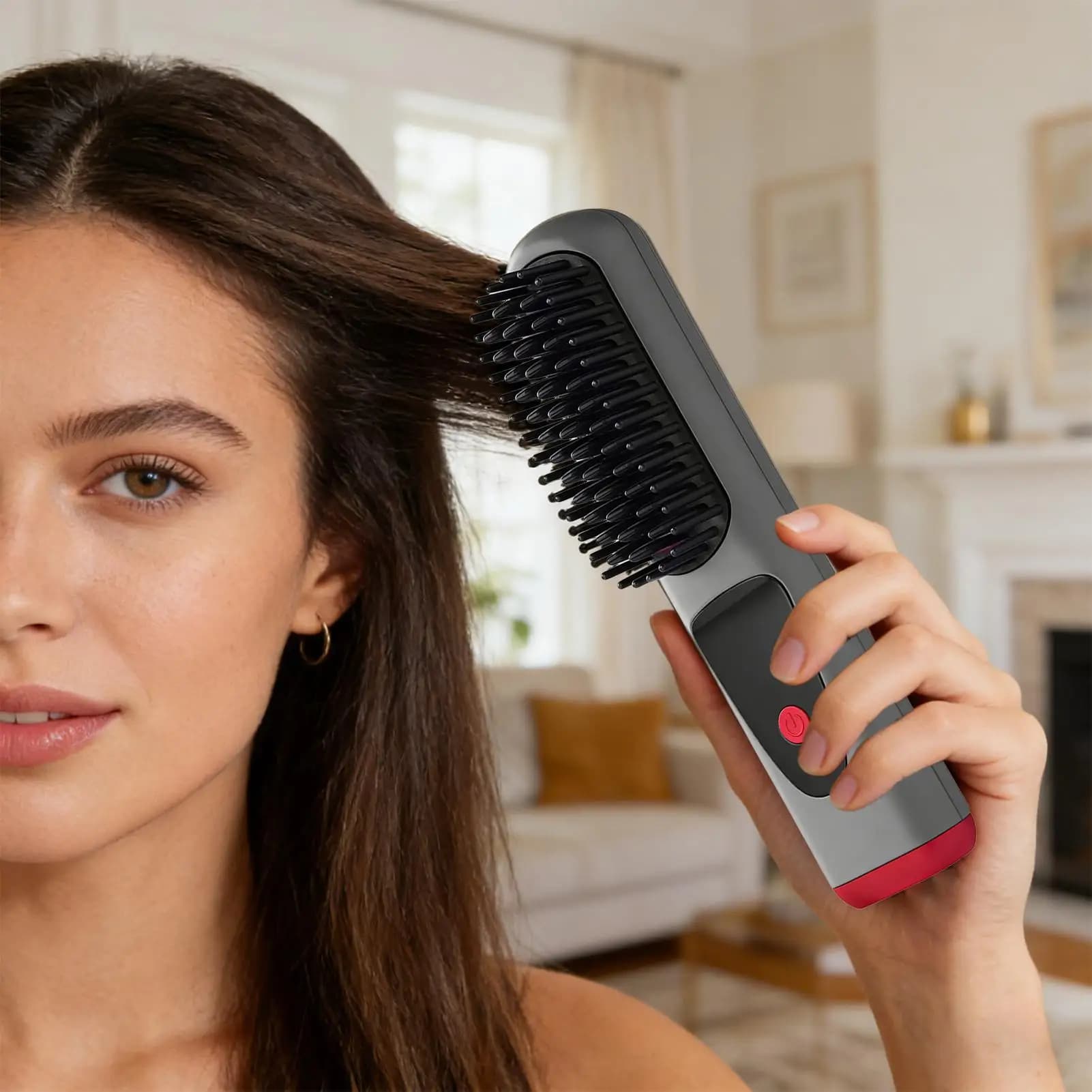 Wireless Rechargeable Hair Plate with 4 Levels, Ceramic Combs with LED Display, Sliding Brush for Travel